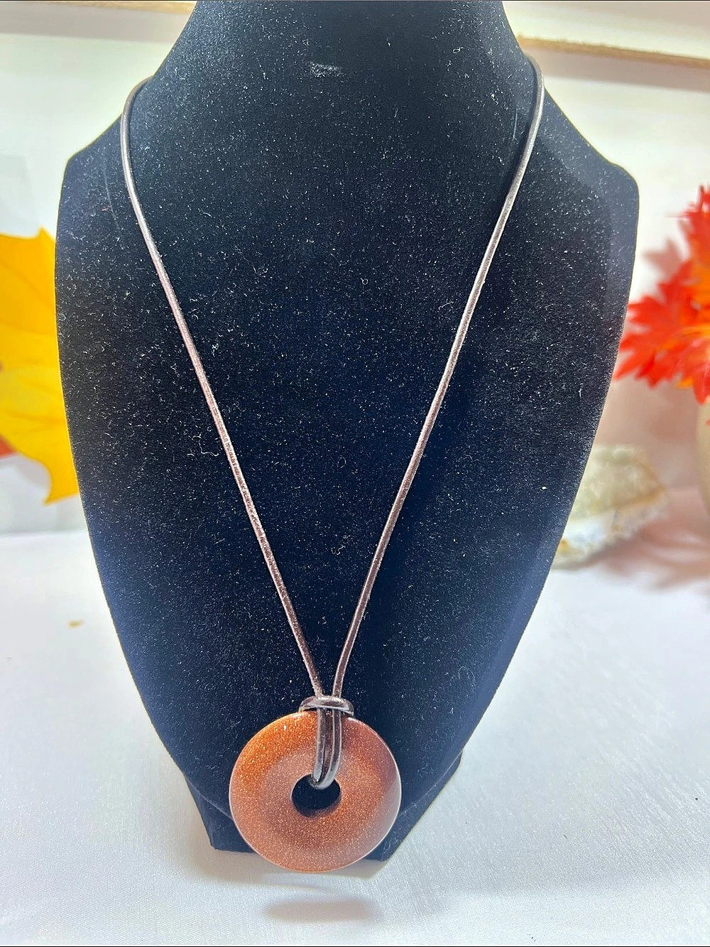 Brown Glitter Donut Pendant Necklace